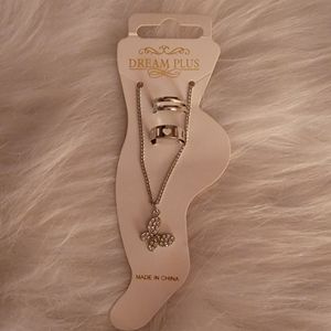 Ankle Bracelet With 2 Toe Rings